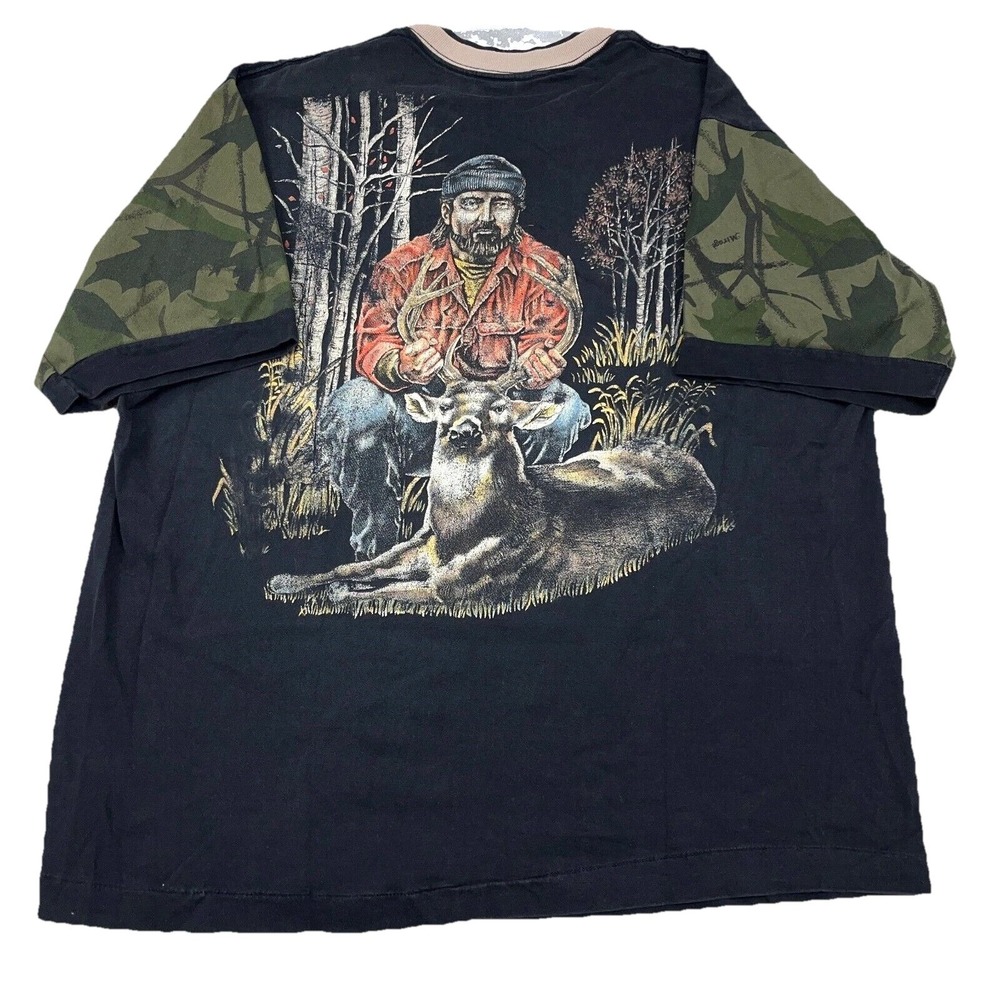 Vintage Nature Shirt Men Large Black Tee Camo Hunting Single Stitch 80s Deer *